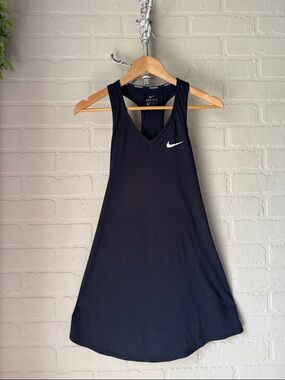 Nike Black dress Tank White Logo dri fit XS buttery soft court tennis